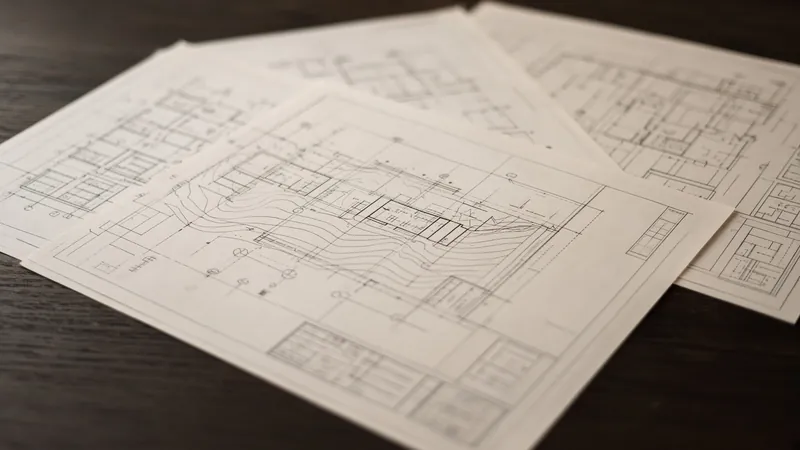 Blurred site drawings and plans on a work table