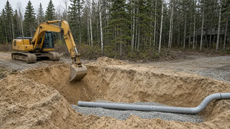Excavator opening ground on a rural Northern Ontario lot
